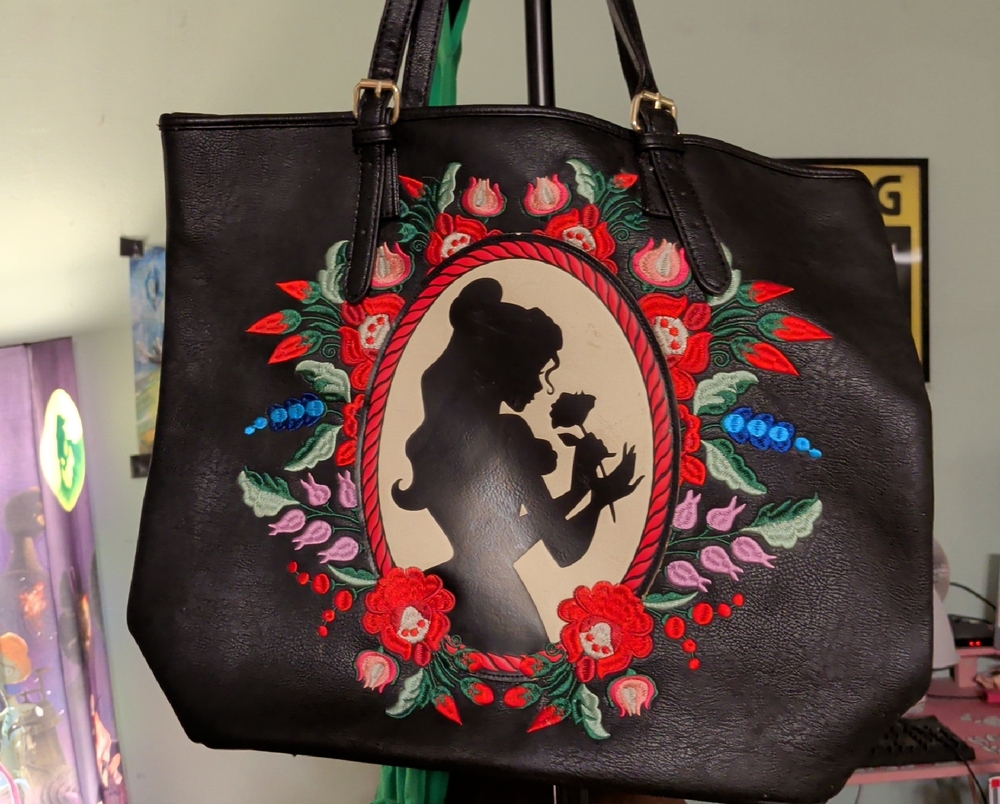 Loungefly Black Tote with Colorful Floral Design